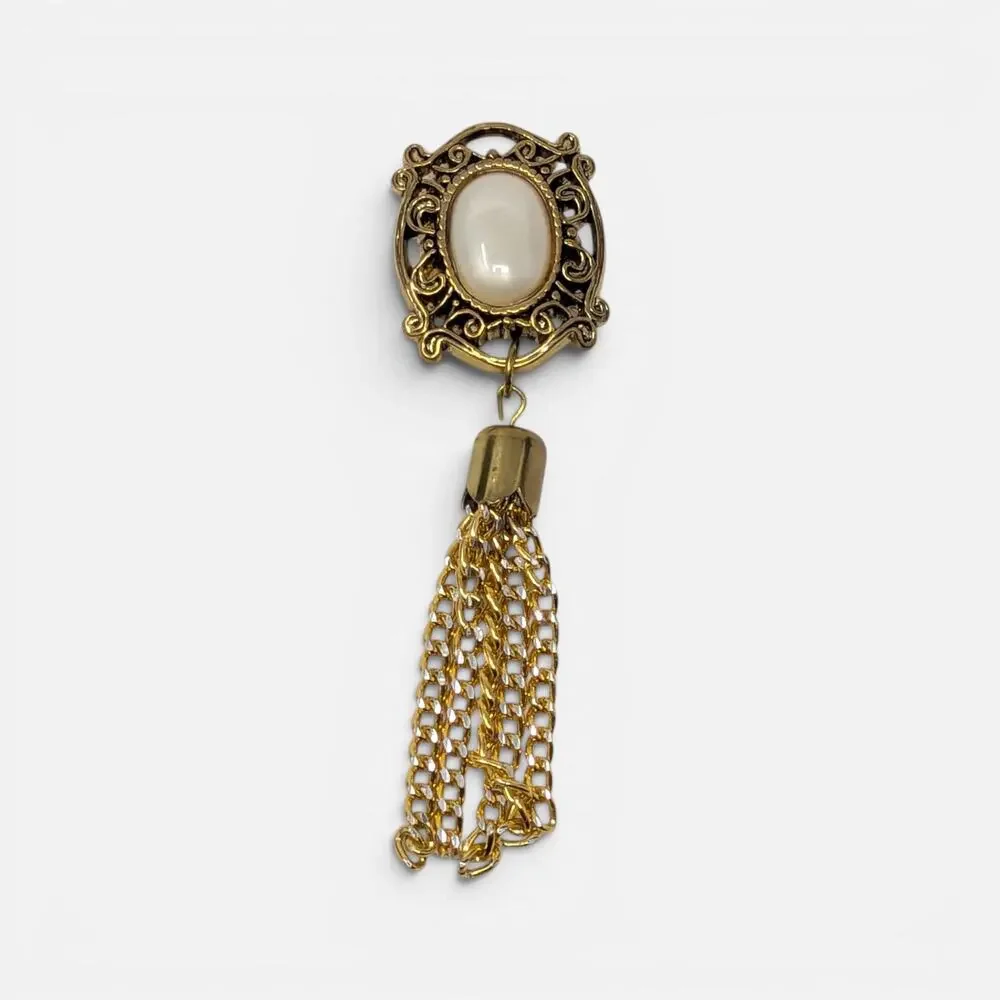 Vintage Ornate Gold and White Cabochon Tassel Button Cover